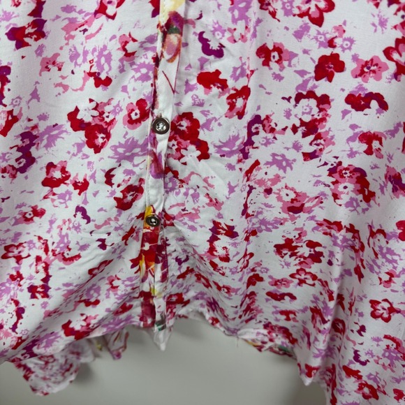NEW Woman Within Floral Button Down Shirt Size 18/20 Multicolor Hanky Hem Flowy - Picture 2 of 9